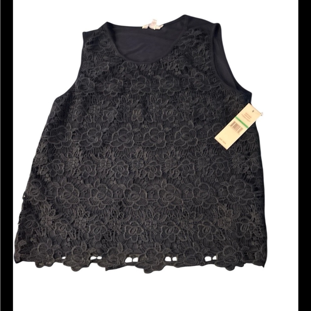 Nanette Lepore Spring Fling Tank Blouse Womens Large Navy Blue Lace Lined NWT